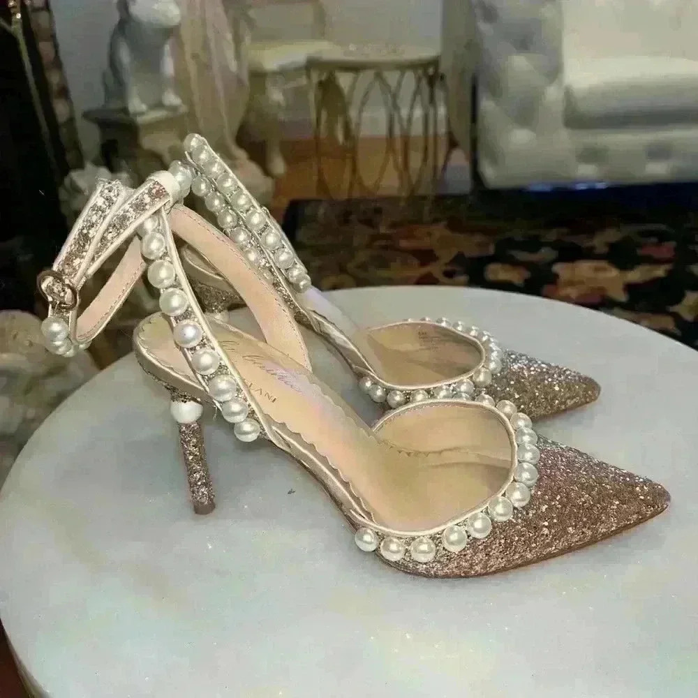 Antonio Melani x Nicola Bathie Bebe Ankle Strap Glitter Pearl Detail rose gold 6 - Picture 2 of 10